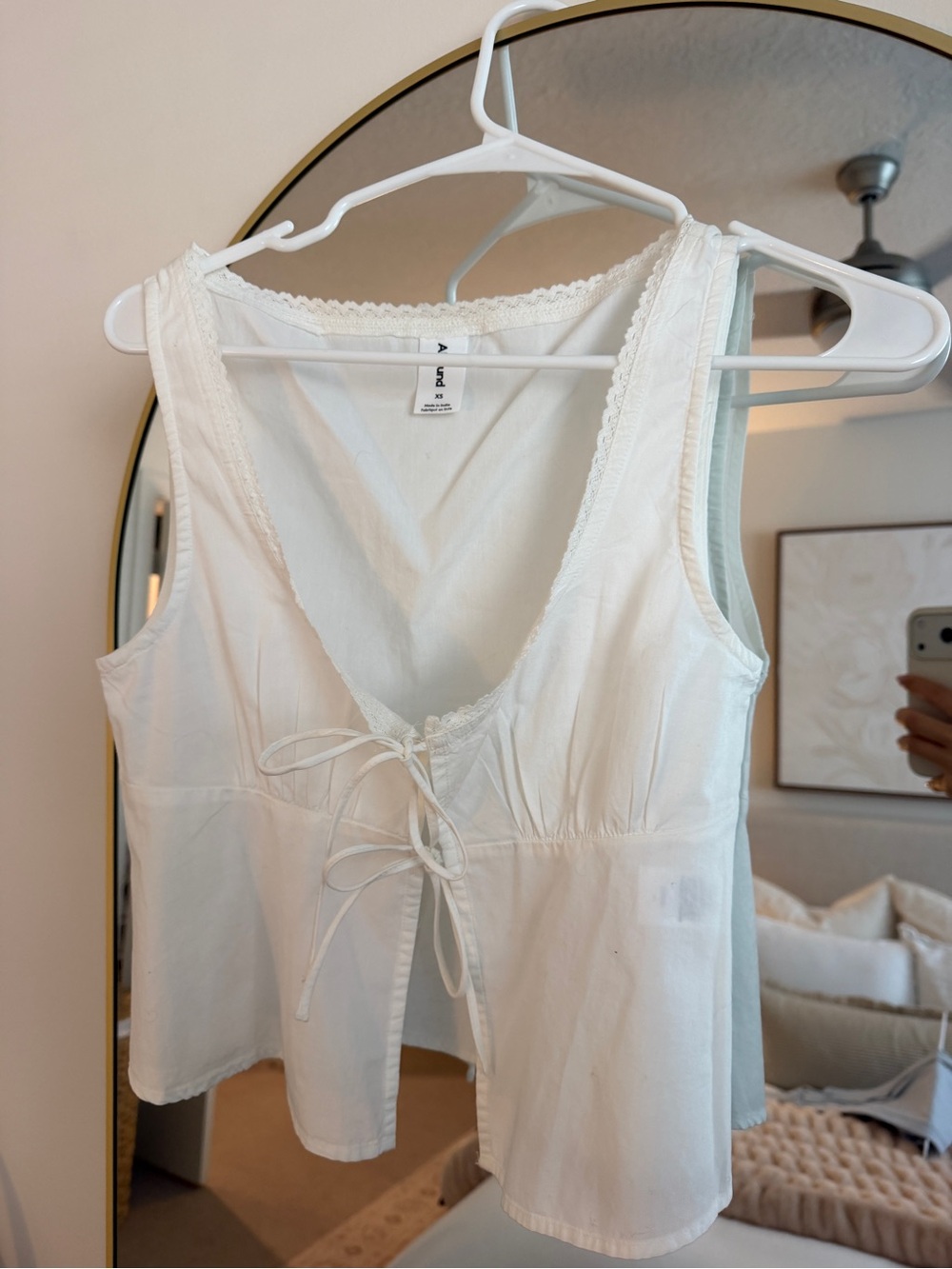 Abound White Lace-Trim Tie-Front Camisole